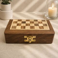 Ahşap Cep Boy Satranç Takımı 13x13 cm - Katlanabilir Seyahat Boy Mini Satranç