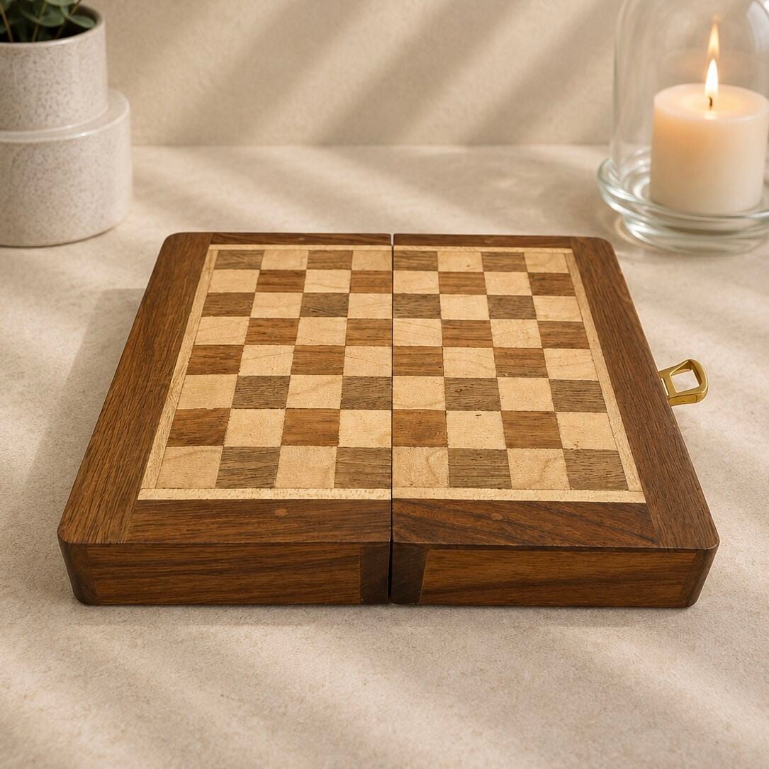 Ahşap Cep Boy Satranç Takımı 13x13 cm - Katlanabilir Seyahat Boy Mini Satranç