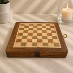 Ahşap Cep Boy Satranç Takımı 13x13 cm - Katlanabilir Seyahat Boy Mini Satranç