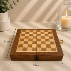 Ahşap Cep Boy Satranç Takımı 13x13 cm - Katlanabilir Seyahat Boy Mini Satranç