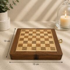Ahşap Cep Boy Satranç Takımı 13x13 cm - Katlanabilir Seyahat Boy Mini Satranç